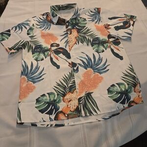 Lars Amadeus Hawaiian Shirt Mens Large Multi Floral Collared Button-Up